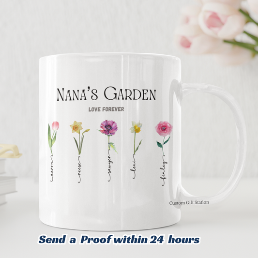 Custom Name with Birth Month Flowers Mug