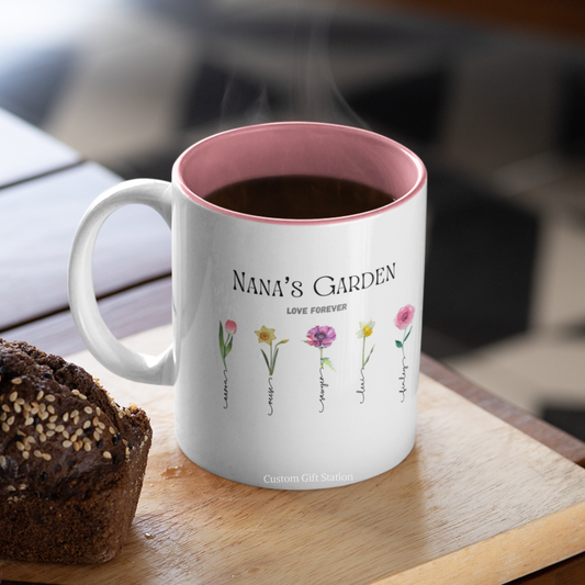 Custom Name with Birth Month Flowers Mug