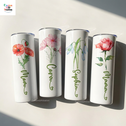 Custom Birth Month Flower Tumbler - Personalized name gift